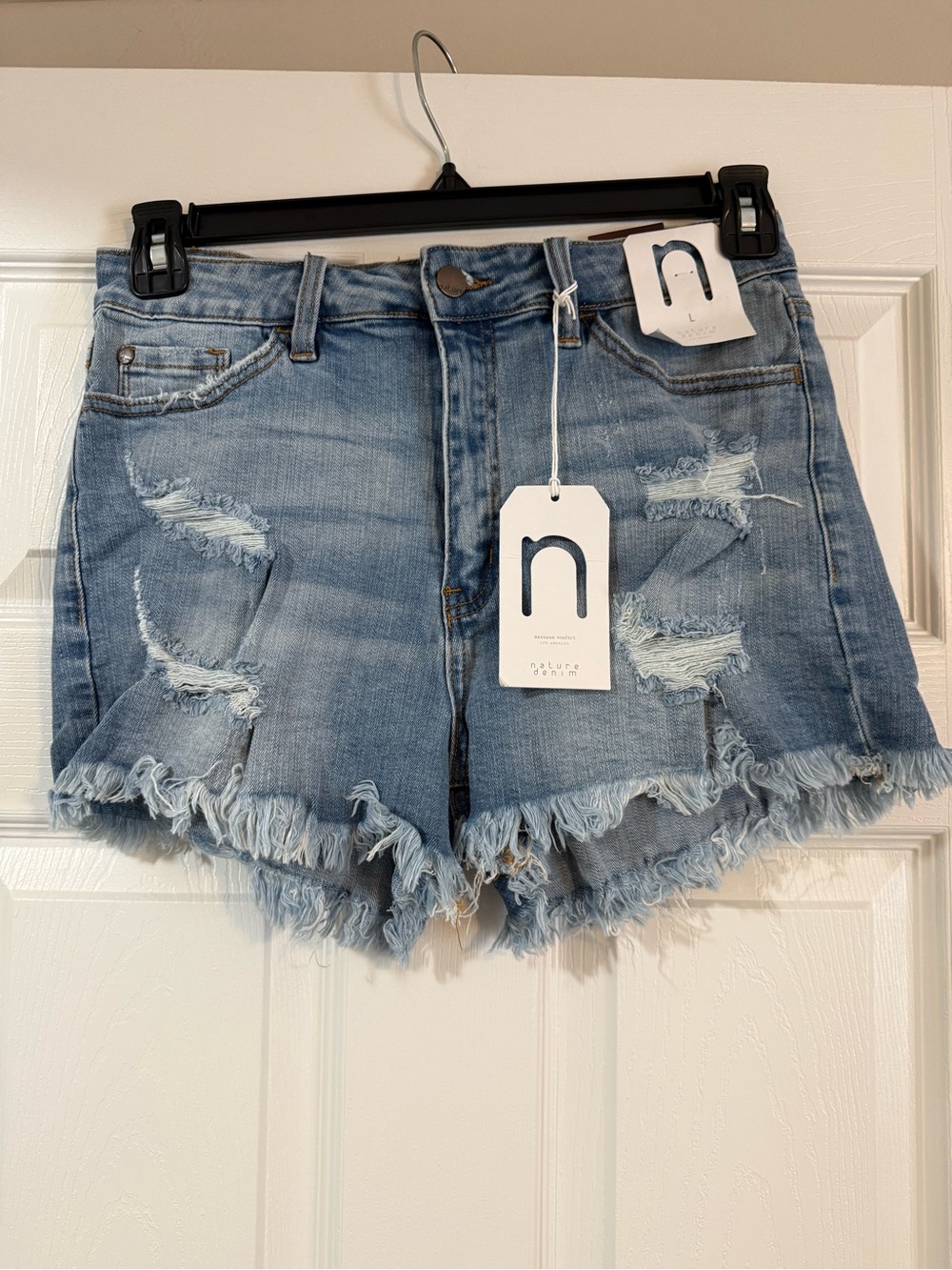 Light Blue Distressed Frayed Denim Shorts